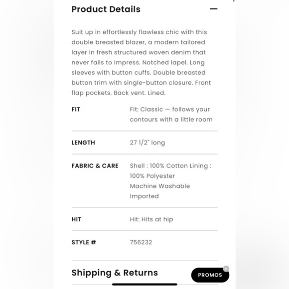 LOFT NWT Cream Faux Denim Double Breasted Blazer - Picture 2 of 7